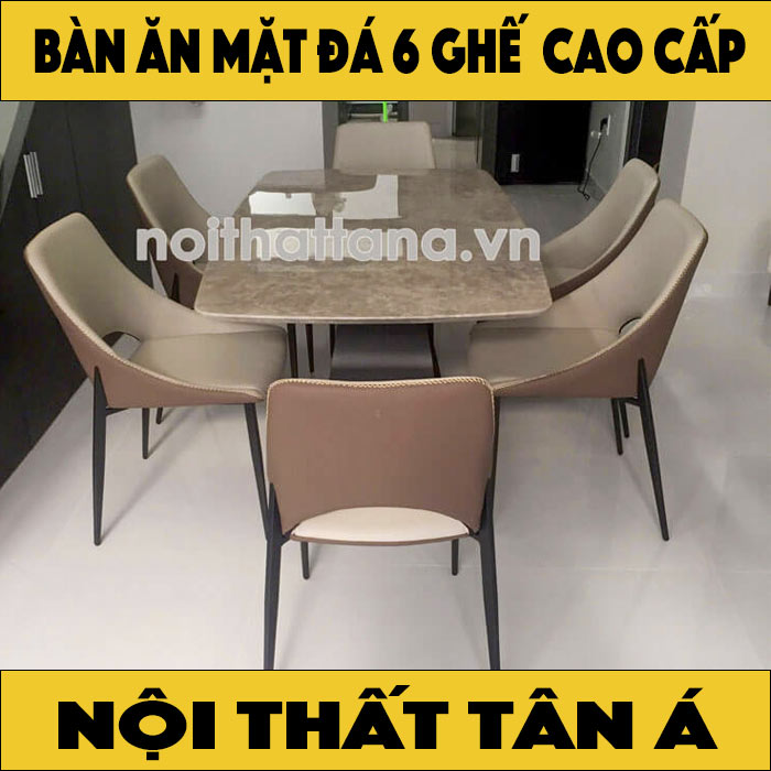Bộ bàn ăn mặt đá 6 ghế bọc da cao cấp tại Đồng Nai