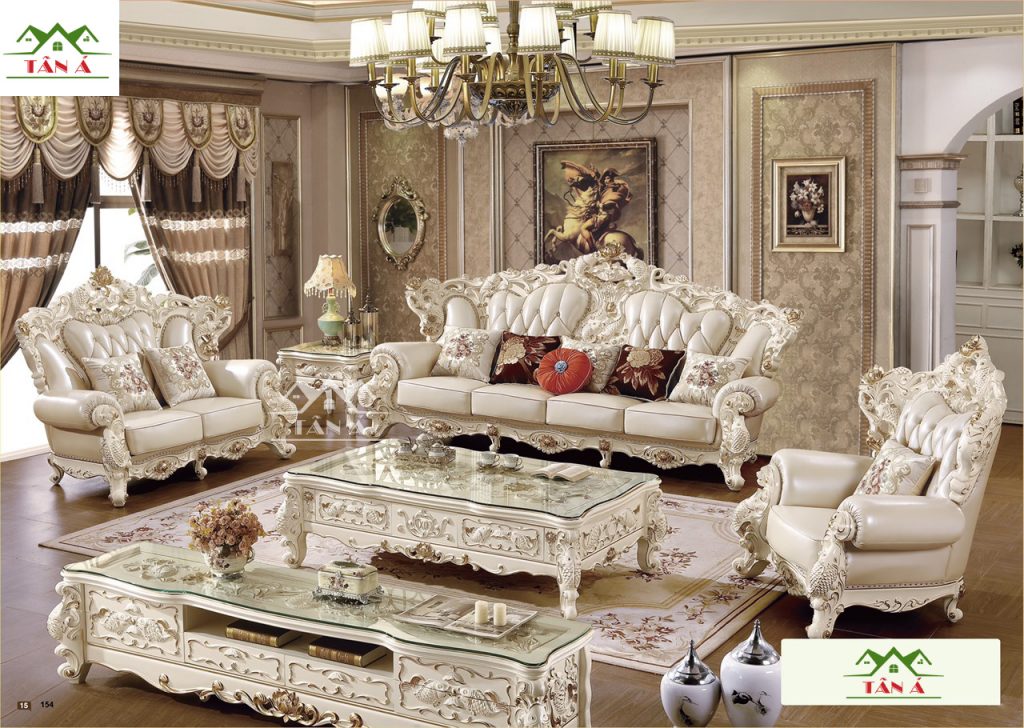 Ghế sofa da bò thật tân cổ điển hàng nhập khẩu đài loan, phong cách châu Âu