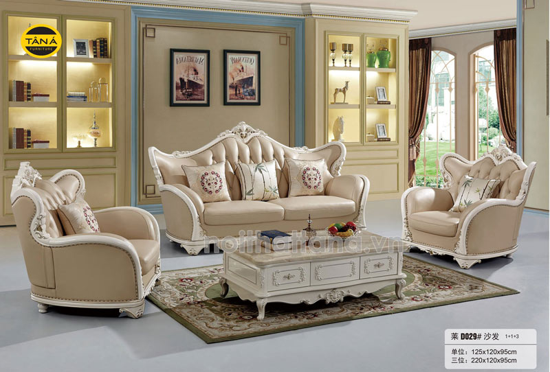ghế sofa da cao cấp tân cổ điển đẹp giá rẻ, sofa phòng khách tân cổ điển nhập khẩu